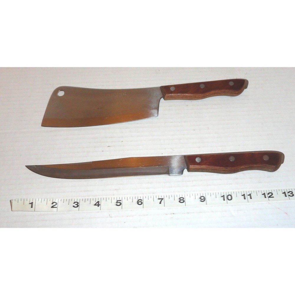 Set of 2 Maxam Steel 11.5" (6.5" Blade) Cleaver & 13" (8" Blade) Carving Knives